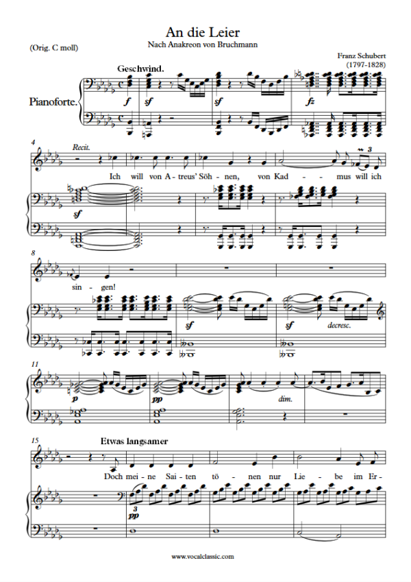 F. Schubert : An die Leier (Bb minor Key) PDF Sheet music