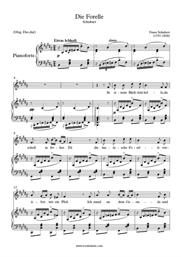 F. Schubert : Die Forelle (B Key) PDF Sheet music