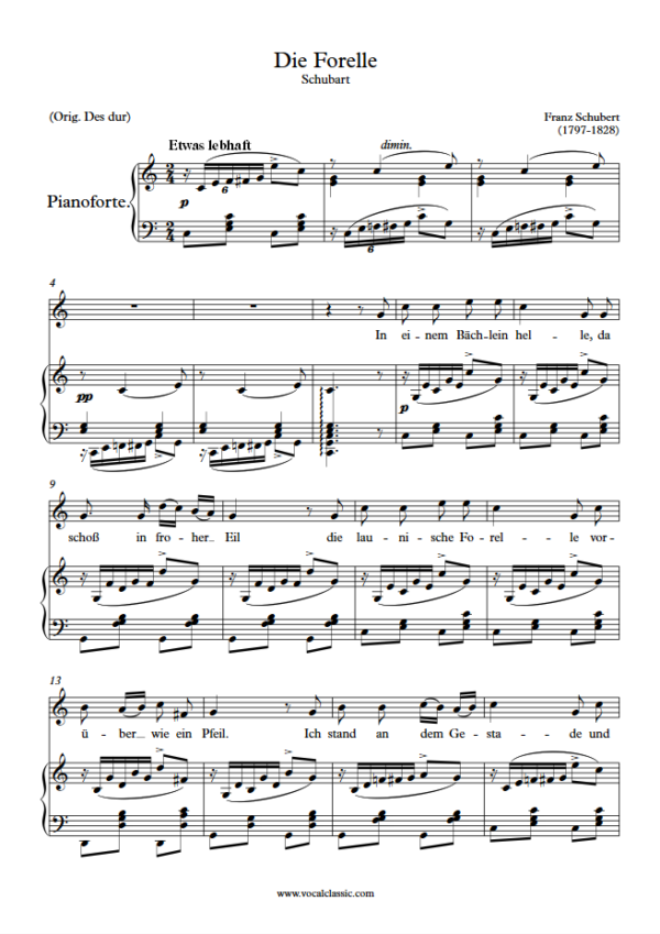 F. Schubert : Die Forelle (C Key) PDF Sheet music