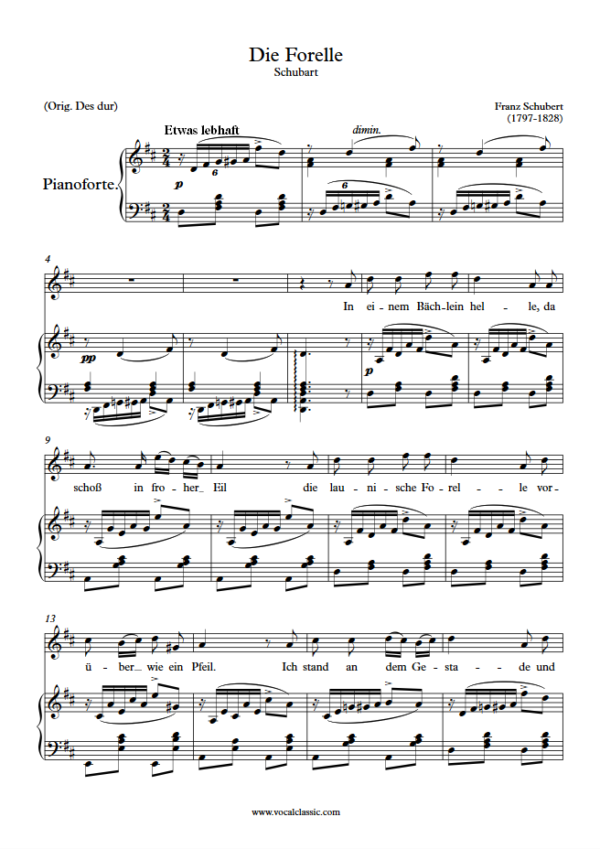 F. Schubert : Die Forelle (D Key) PDF Sheet music