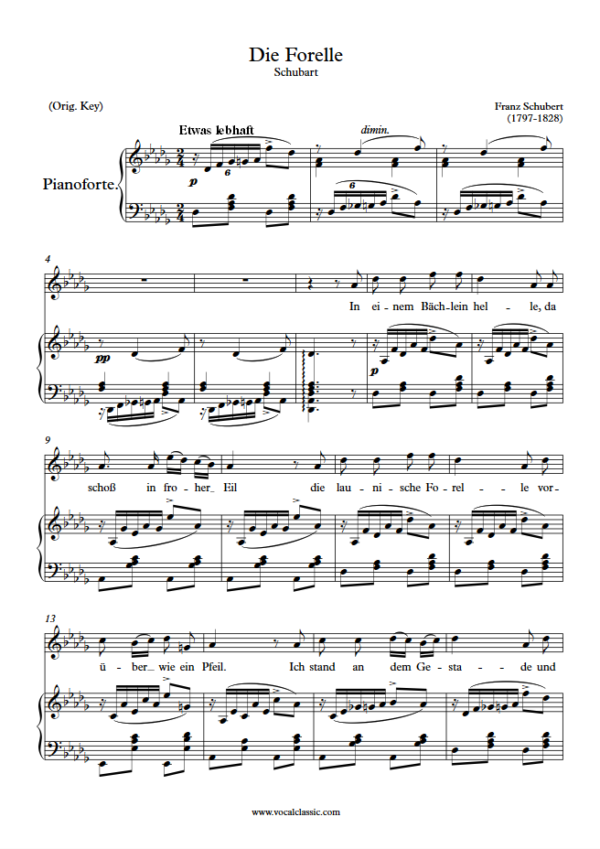 F. Schubert : Die Forelle (Db Key, Original) PDF Sheet music