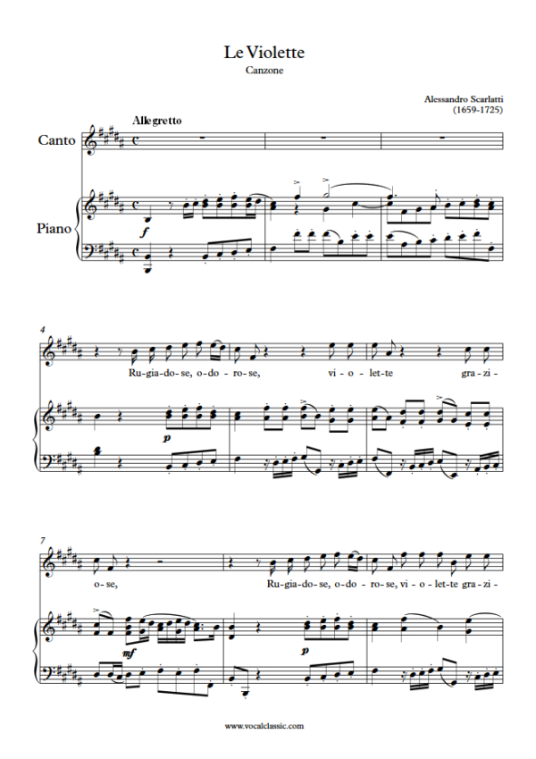 A. Scarlatti : Le violette (B Key) PDF Sheet music