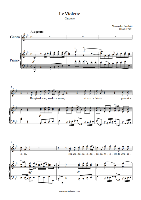 A. Scarlatti : Le violette (Bb Key) PDF Sheet music