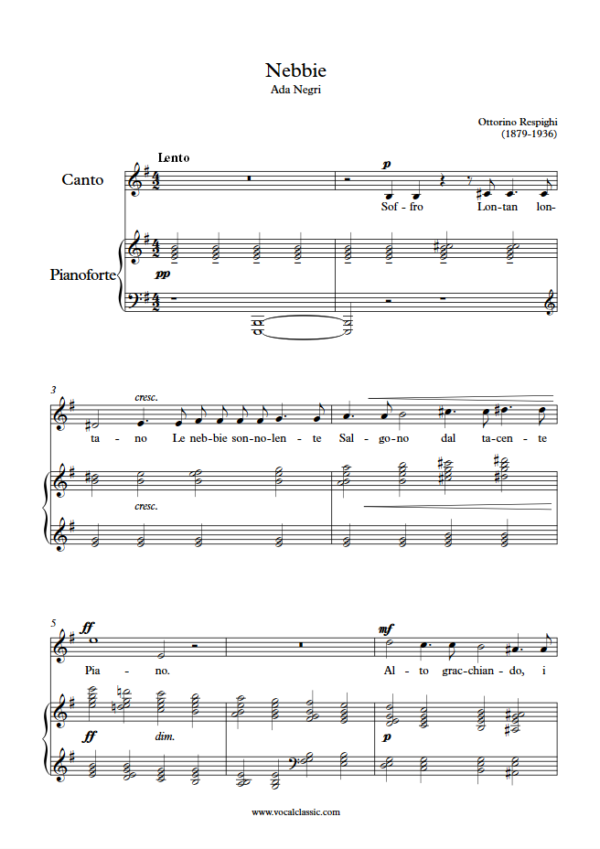 O. Respighi : Nebbie (E minor Key) PDF Sheet music