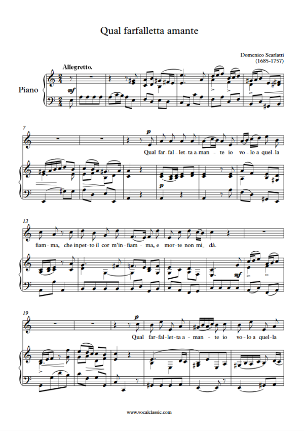 D. Scarlatti : Qual farfalletta amante (A minor Key) PDF – 4 pages Sheet music