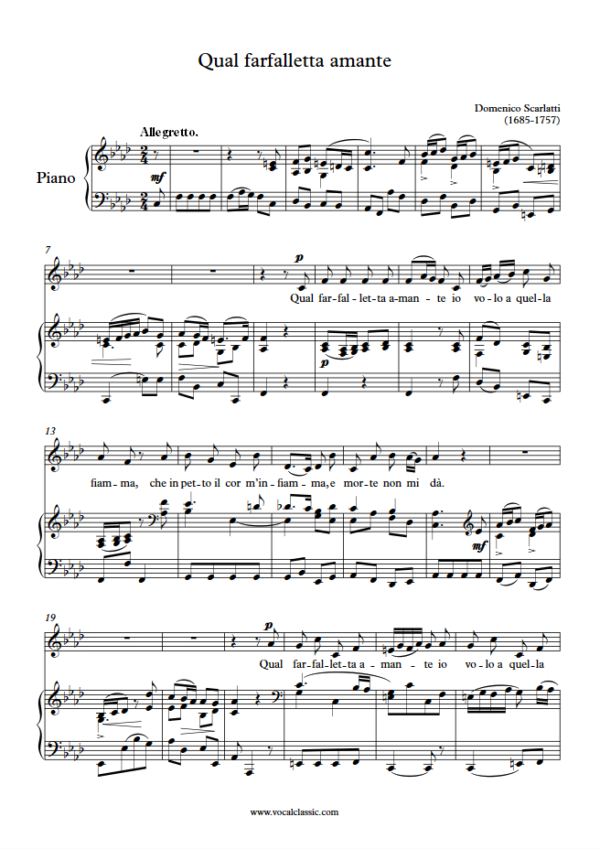 D. Scarlatti : Qual farfalletta amante (F minor Key) PDF – 4 pages Sheet music