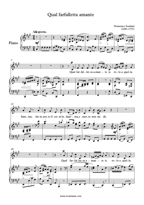 D. Scarlatti : Qual farfalletta amante (F# minor Key) PDF – 4 pages Sheet music