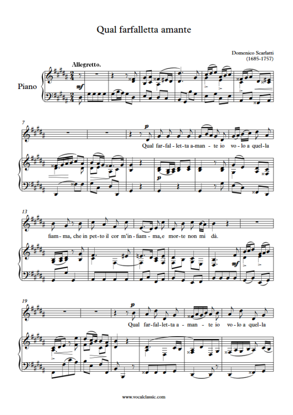 D. Scarlatti : Qual farfalletta amante (G# minor Key) PDF – 4 pages Sheet music