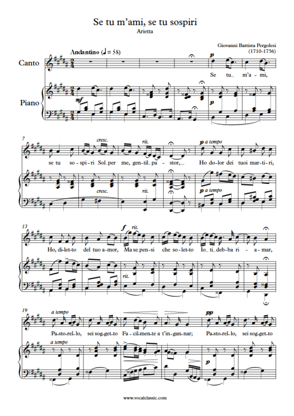 G. B. Pergolesi : Se tu m’ami, se tu sospiri (G sharp minor Key) PDF Sheet music