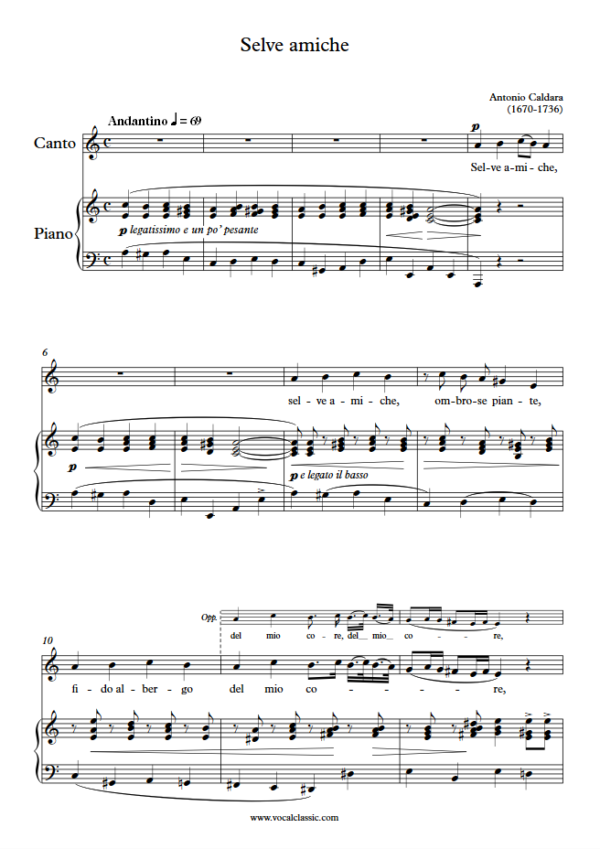 A. Caldara : Selve amiche (A minor Key, Original) PDF Sheet music