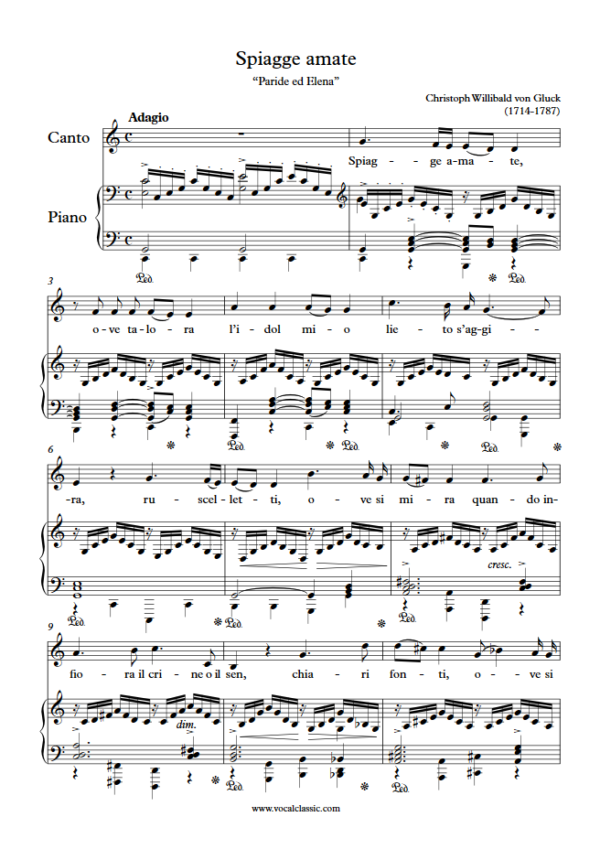 C. Gluck : Spiagge amate (C Key) PDF Sheet music