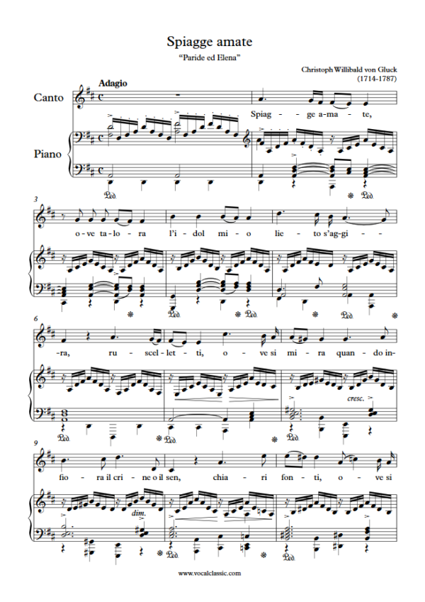 C. Gluck : Spiagge amate (D Key) PDF Sheet music