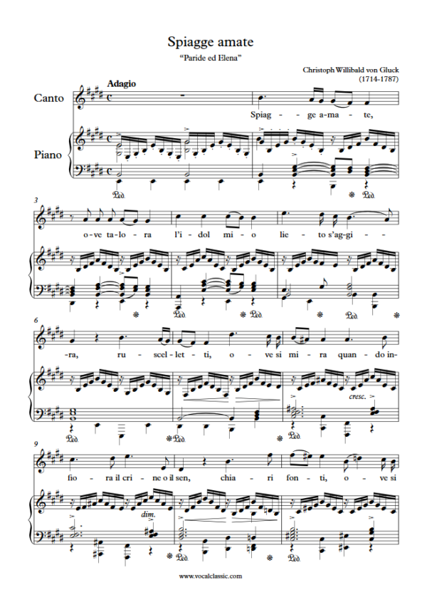 C. Gluck : Spiagge amate (E Key) PDF Sheet music