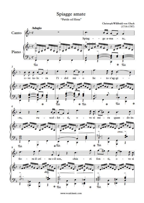 C. Gluck : Spiagge amate (F Key) PDF Sheet music