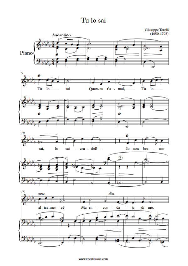 G. Torelli : Tu lo sai (Db Key) PDF Sheet music