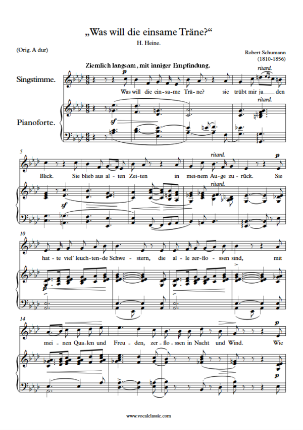 R. Schumann : Was will die einsame Träne? (Ab Key) PDF Sheet music