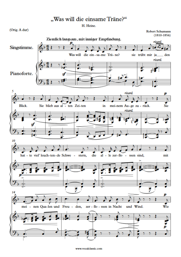 R. Schumann : Was will die einsame Träne? (F Key) PDF Sheet music