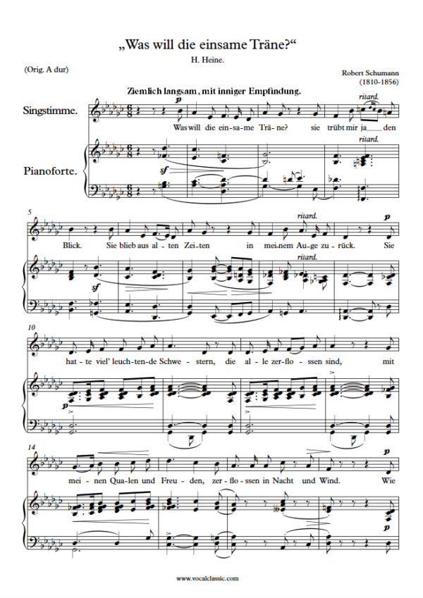 R. Schumann : Was will die einsame Träne? (Gb Key) PDF Sheet music