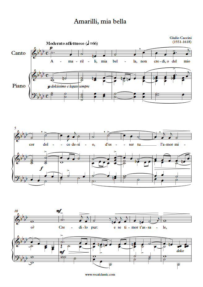 G Caccini Amarilli Mia Bella F Minor Key PDF Vocalclassic