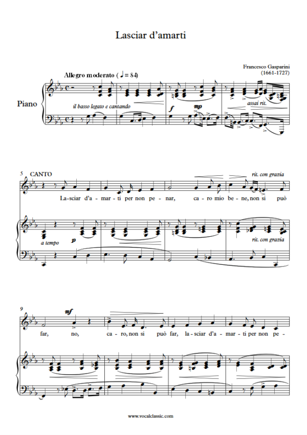 F. Gasparini : Lasciar d’amarti(C minor Key) PDF Sheet music