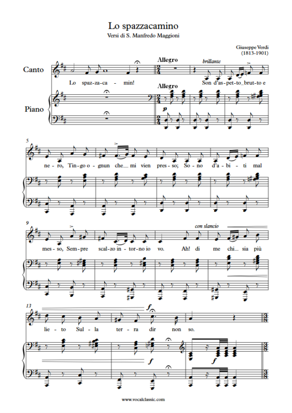 G. Verdi : Lo spazzacamino (D Key) PDF Sheet music