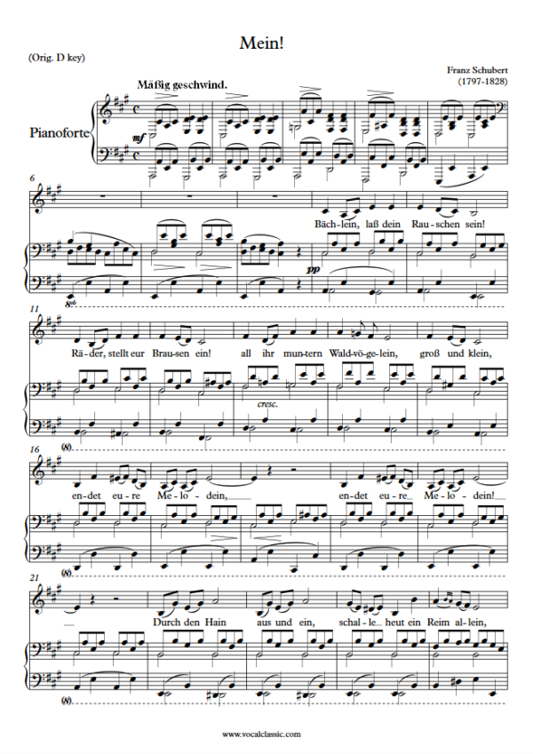 F. Schubert : Mein! (A Key) PDF Sheet music