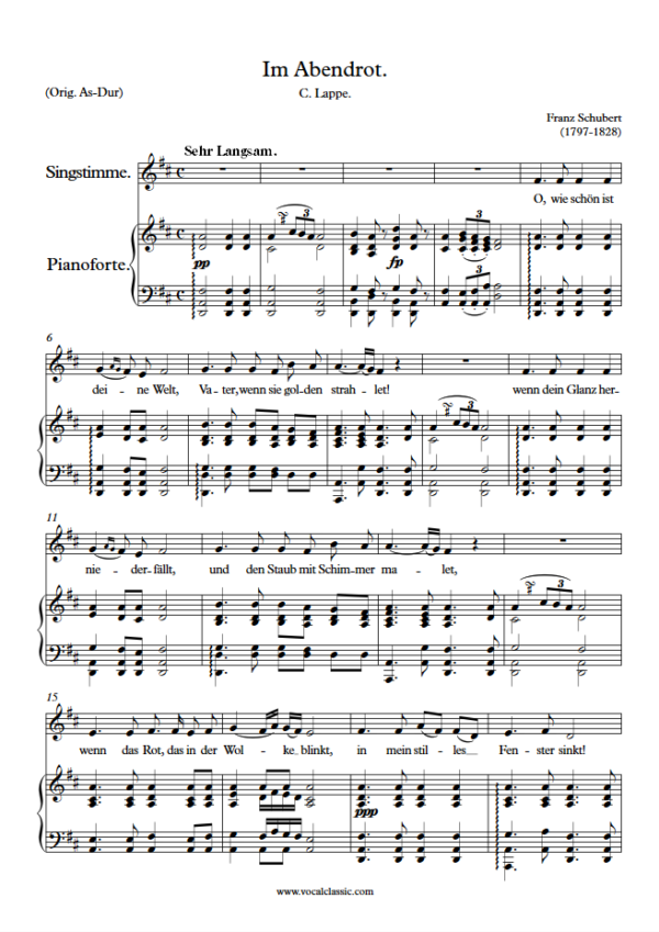 F. Schubert : Im Abendrot (D Key) PDF Sheet music