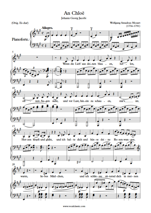 W. A. Mozart : An Chloë (A Key) PDF Sheet music