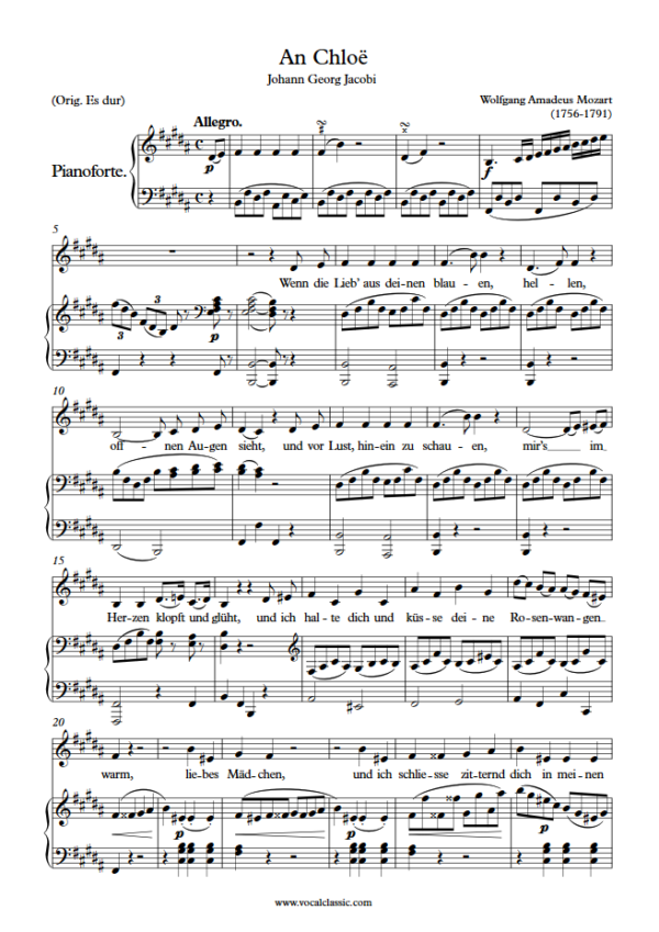 W. A. Mozart : An Chloë (B Key) PDF Sheet music