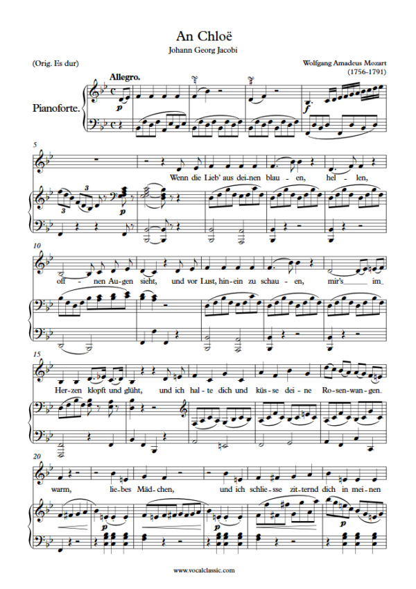 W. A. Mozart : An Chloë (Bb Key) PDF Sheet music