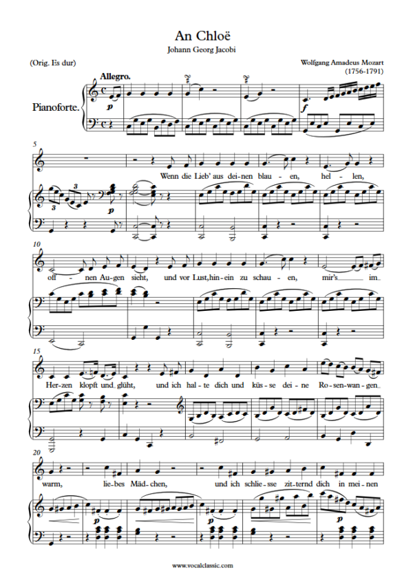 W. A. Mozart : An Chloë (C Key) PDF Sheet music