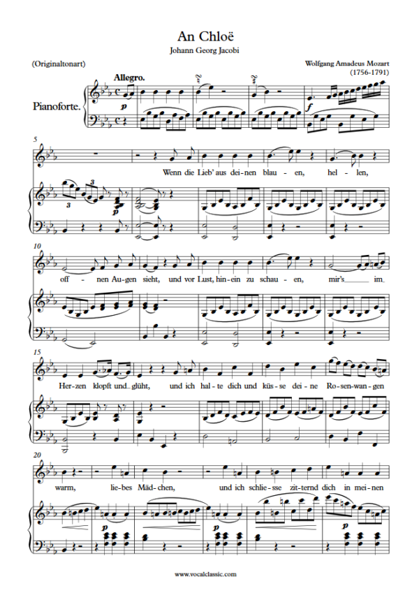 W. A. Mozart : An Chloë (Eb Key, Original) PDF Sheet music