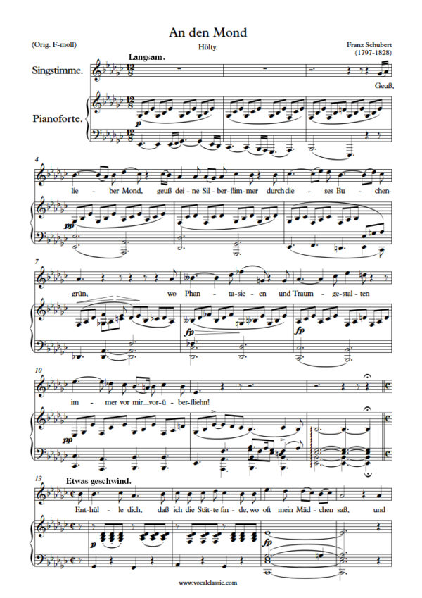 F. Schubert : An den Mond (Eb minor Key) PDF Sheet music