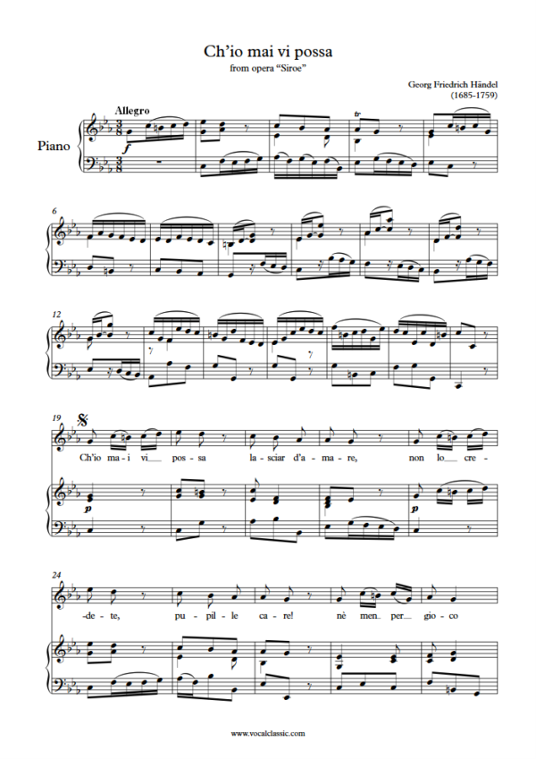 G. F. Handel : Ch’io mai vi possa (C minor Key) PDF Sheet music