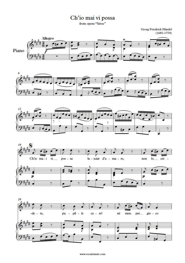 G. F. Handel : Ch’io mai vi possa (C# minor Key) PDF Sheet music