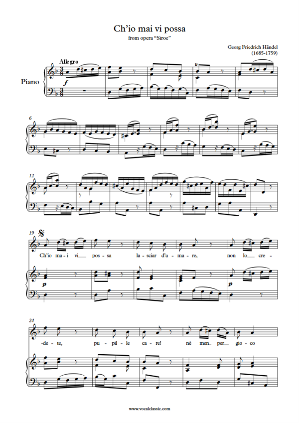 G. F. Handel : Ch’io mai vi possa (D minor Key) PDF Sheet music