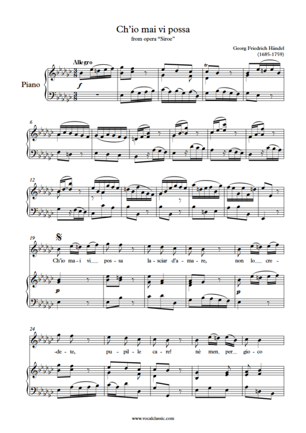 G. F. Handel : Ch’io mai vi possa (Eb minor Key) PDF Sheet music