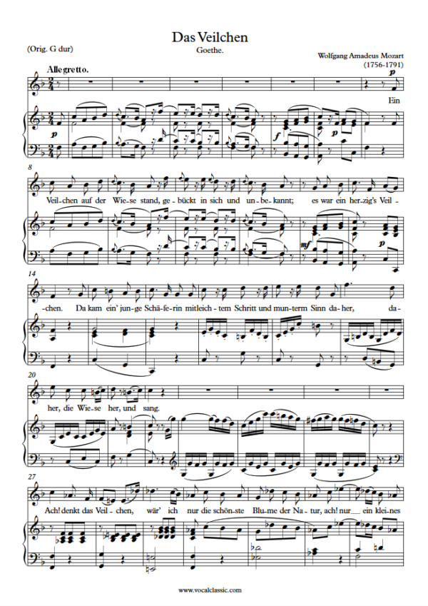 W. A. Mozart : Das Veilchen (F Key) PDF Sheet music