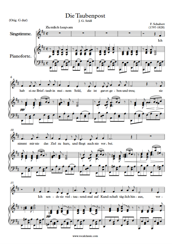 F. Schubert : Die Taubenpost (D Key) PDF 2023 한예종 남자 입시곡 Sheet music