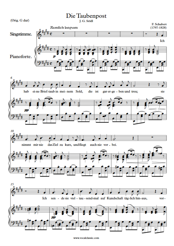 F. Schubert : Die Taubenpost (E Key) PDF 2023 한예종 남자 입시곡 Sheet music