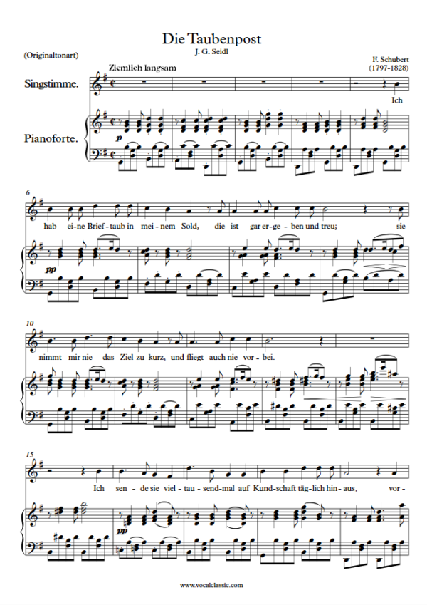 F. Schubert : Die Taubenpost (G Key, Original) PDF 2023 한예종 남자 입시곡 Sheet music