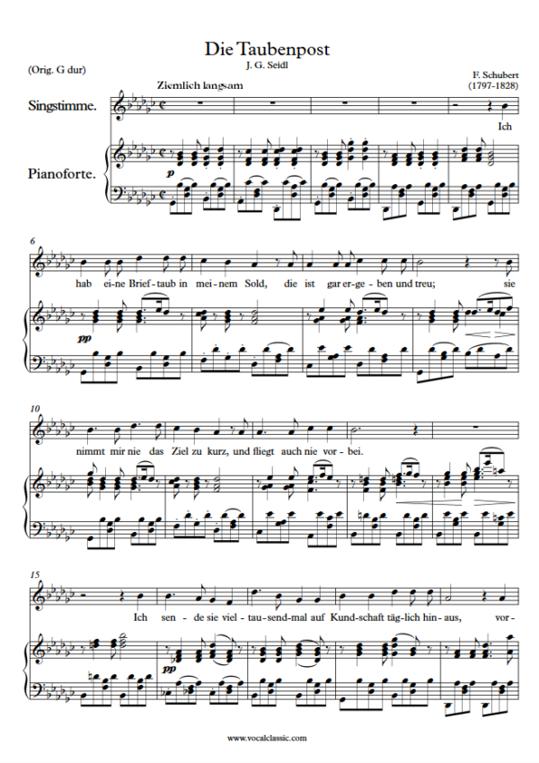 F. Schubert : Die Taubenpost (Gb Key) PDF 2023 한예종 남자 입시곡 Sheet music