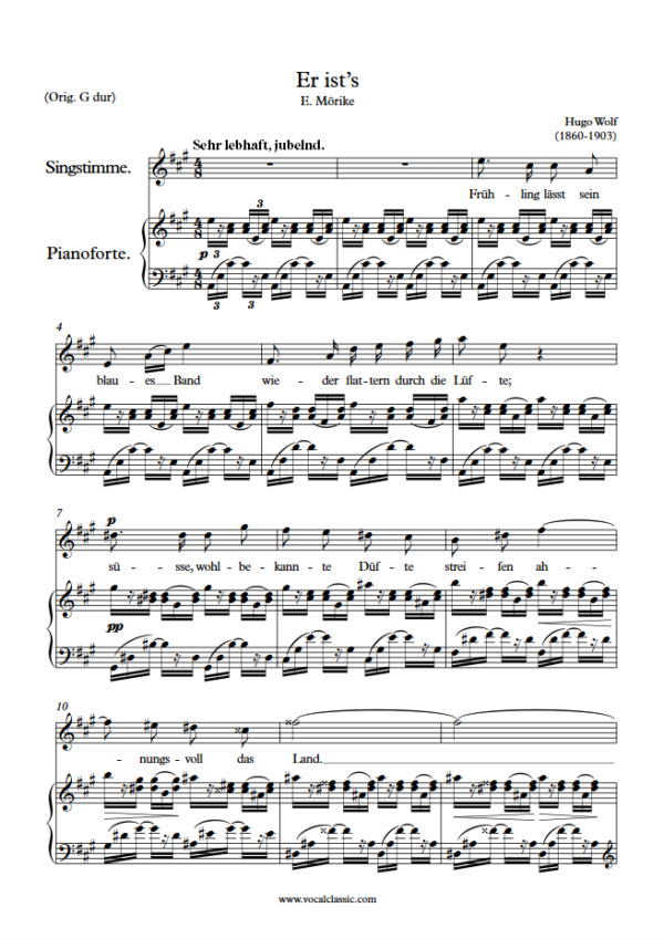 H. Wolf : Er ist’s (A Key) PDF Sheet music