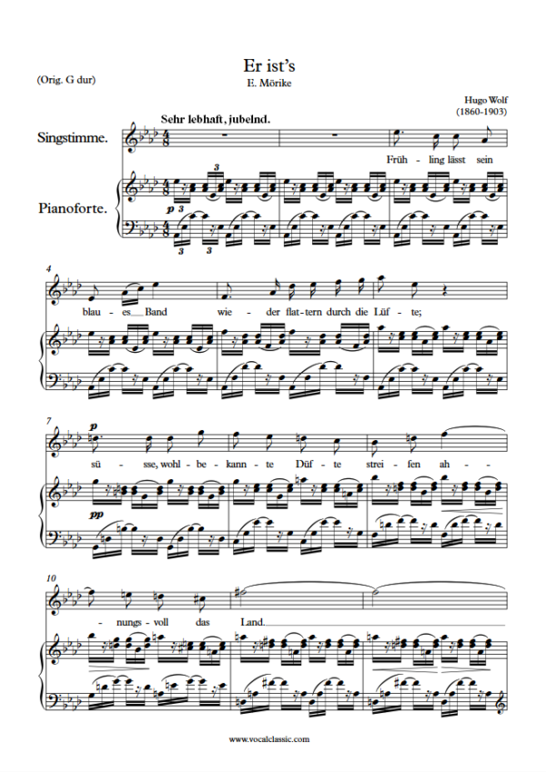 H. Wolf : Er ist’s (Ab Key) PDF Sheet music