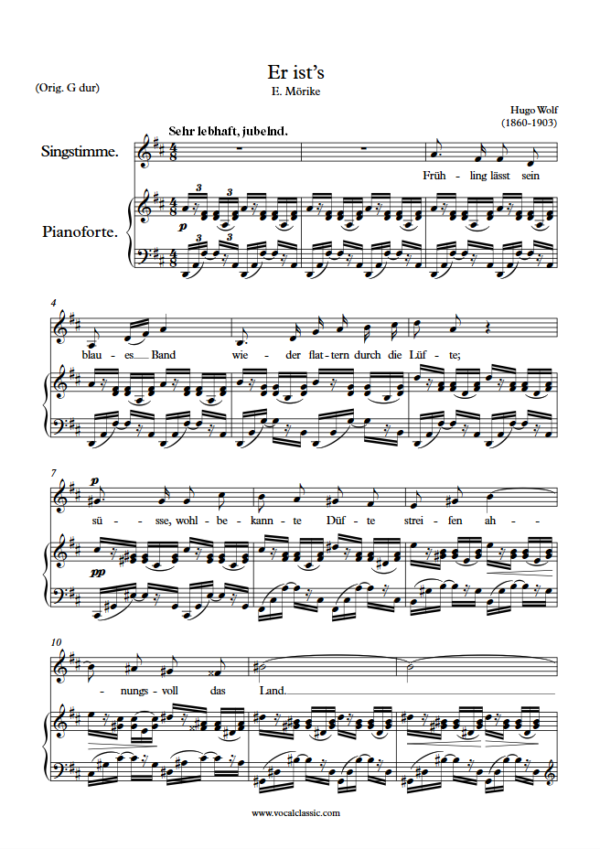 H. Wolf : Er ist’s (D Key) PDF Sheet music