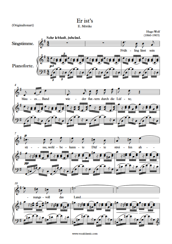 H. Wolf : Er ist’s (G Key, Original) PDF Sheet music