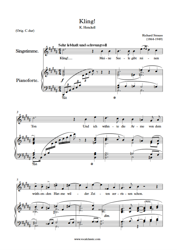 R. Strauss : Kling! (B Key) PDF Sheet music