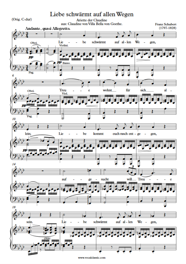 F. Schubert : Liebe schwärmt auf allen Wegen (Ab Key) PDF Sheet music