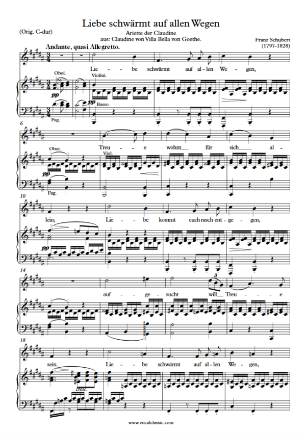 F. Schubert : Liebe schwärmt auf allen Wegen (B Key) PDF Sheet music