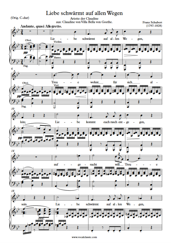 F. Schubert : Liebe schwärmt auf allen Wegen (Bb Key) PDF Sheet music